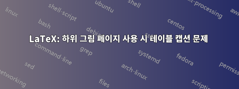 LaTeX: 하위 그림 페이지 사용 시 테이블 캡션 문제