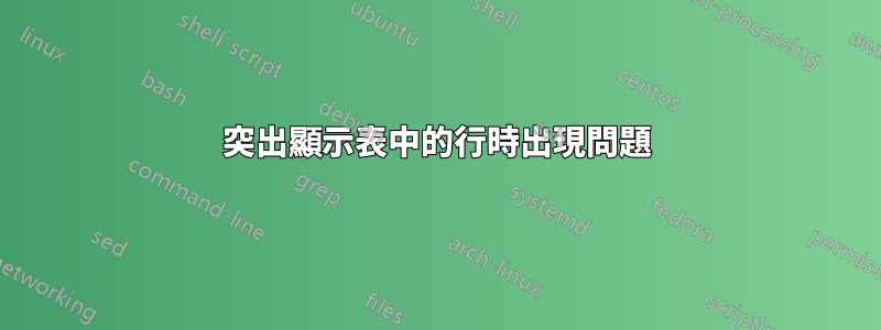 突出顯示表中的行時出現問題