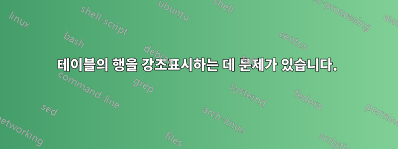 테이블의 행을 강조표시하는 데 문제가 있습니다.