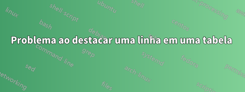 Problema ao destacar uma linha em uma tabela