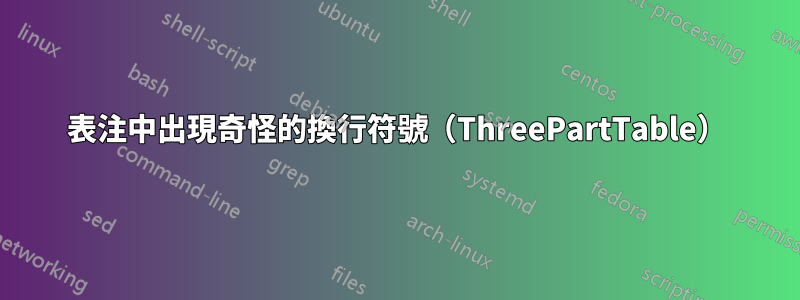 表注中出現奇怪的換行符號（ThreePartTable）