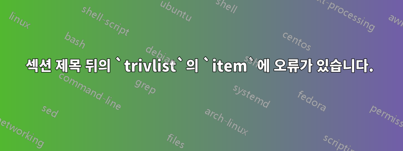 섹션 제목 뒤의 `trivlist`의 `item`에 오류가 있습니다.