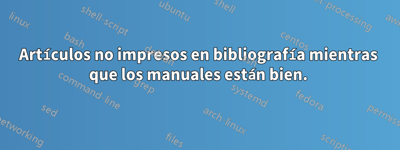 Artículos no impresos en bibliografía mientras que los manuales están bien.