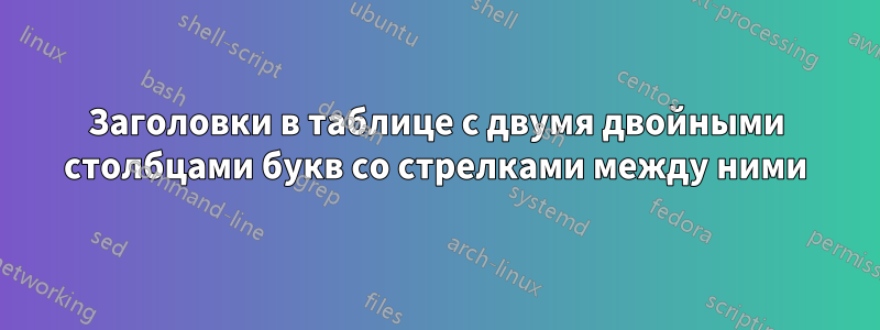 Заголовки в таблице с двумя двойными столбцами букв со стрелками между ними