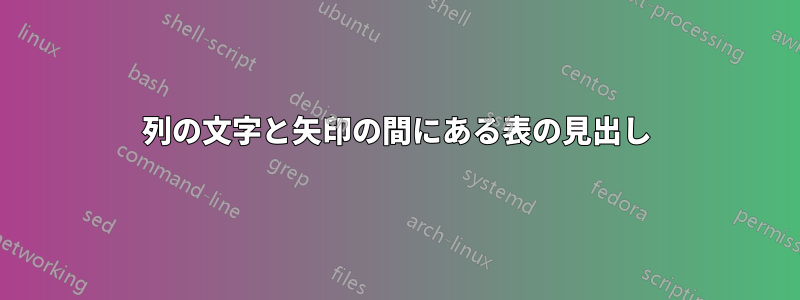 2列の文字と矢印の間にある表の見出し