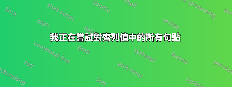 我正在嘗試對齊列值中的所有句點