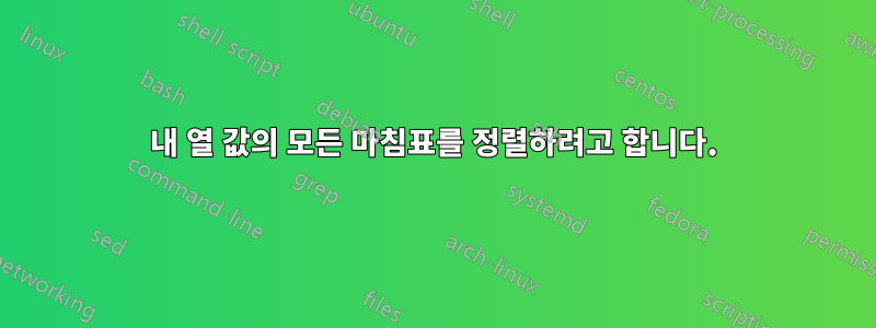 내 열 값의 모든 마침표를 정렬하려고 합니다.