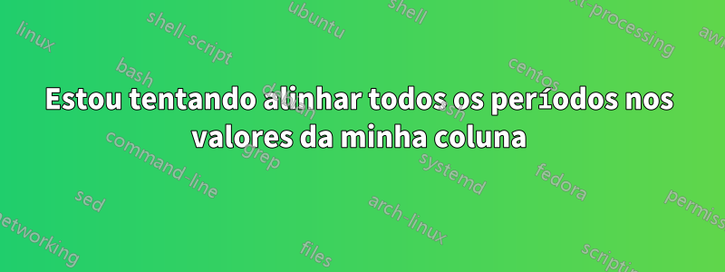 Estou tentando alinhar todos os períodos nos valores da minha coluna