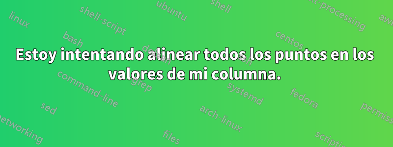 Estoy intentando alinear todos los puntos en los valores de mi columna.