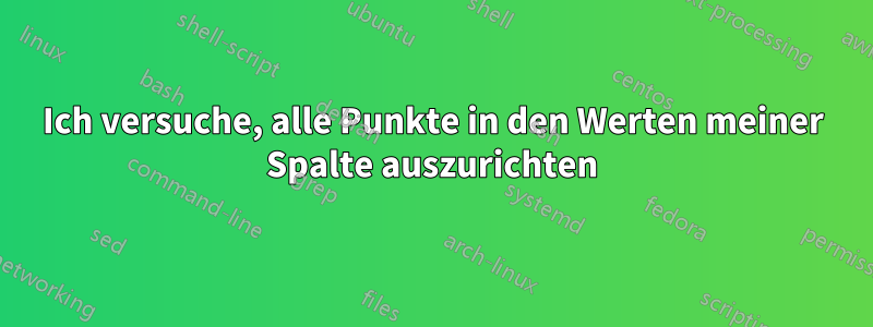 Ich versuche, alle Punkte in den Werten meiner Spalte auszurichten