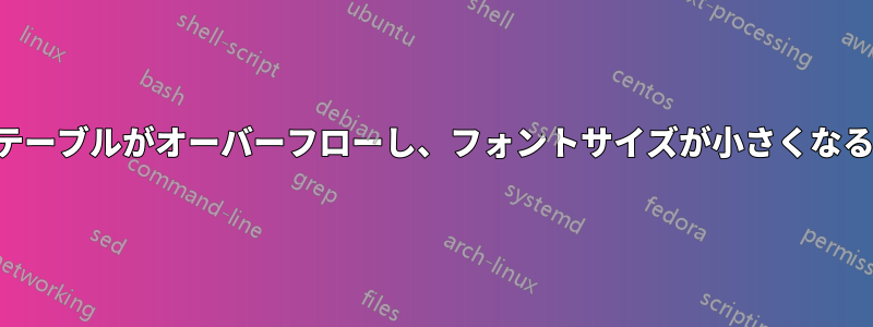 テーブルがオーバーフローし、フォントサイズが小さくなる