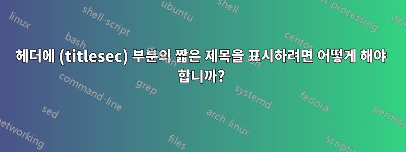 헤더에 (titlesec) 부분의 짧은 제목을 표시하려면 어떻게 해야 합니까?