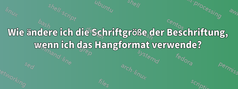 Wie ändere ich die Schriftgröße der Beschriftung, wenn ich das Hangformat verwende?