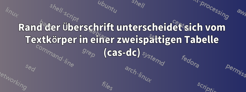 Rand der Überschrift unterscheidet sich vom Textkörper in einer zweispaltigen Tabelle (cas-dc)