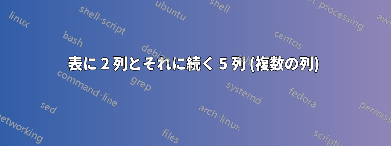 表に 2 列とそれに続く 5 列 (複数の列)
