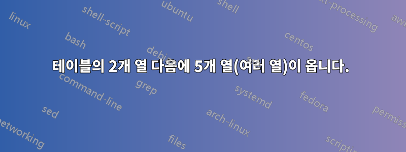 테이블의 2개 열 다음에 5개 열(여러 열)이 옵니다.