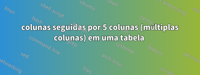 2 colunas seguidas por 5 colunas (múltiplas colunas) em uma tabela