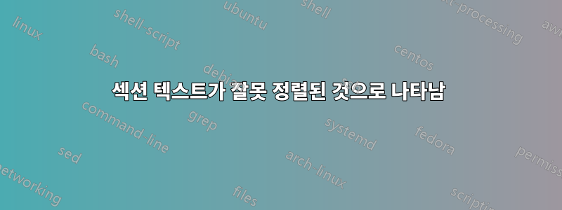 섹션 텍스트가 잘못 정렬된 것으로 나타남
