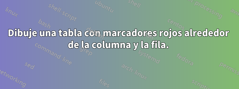 Dibuje una tabla con marcadores rojos alrededor de la columna y la fila.