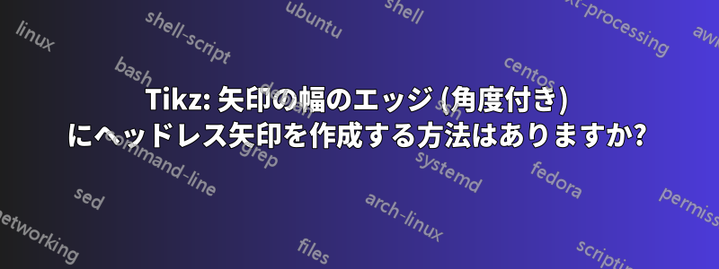 Tikz: 矢印の幅のエッジ (角度付き) にヘッドレス矢印を作成する方法はありますか?