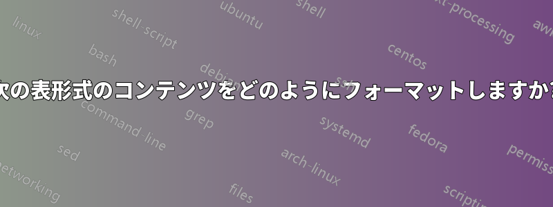 次の表形式のコンテンツをどのようにフォーマットしますか?