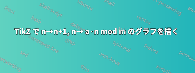 TikZ で n→n+1, n→ a⋅n mod m のグラフを描く