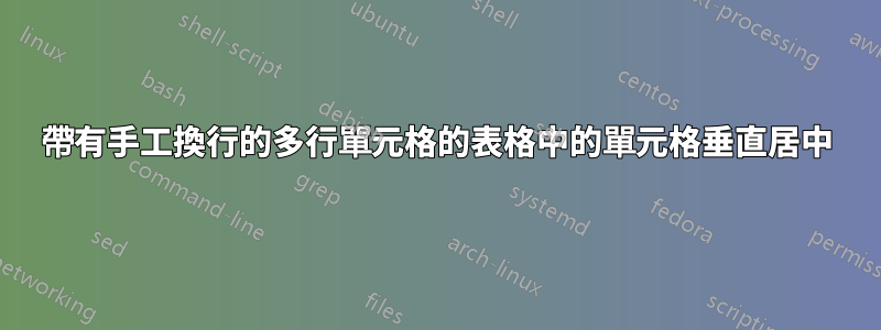 帶有手工換行的多行單元格的表格中的單元格垂直居中