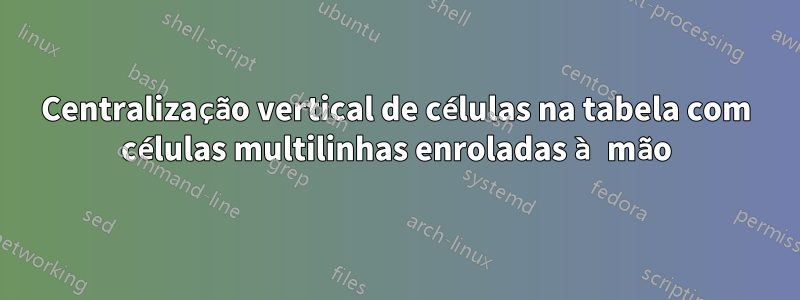 Centralização vertical de células na tabela com células multilinhas enroladas à mão