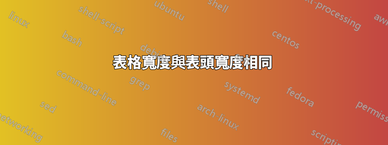 表格寬度與表頭寬度相同