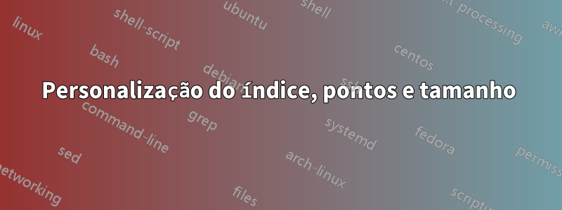 Personalização do índice, pontos e tamanho