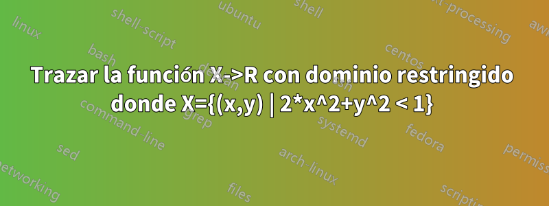 Trazar la función X->R con dominio restringido donde X={(x,y) | 2*x^2+y^2 < 1}