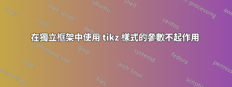 在獨立框架中使用 tikz 樣式的參數不起作用