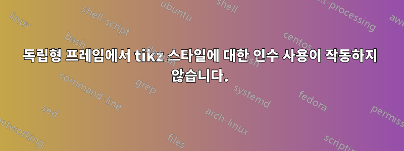 독립형 프레임에서 tikz 스타일에 대한 인수 사용이 작동하지 않습니다.