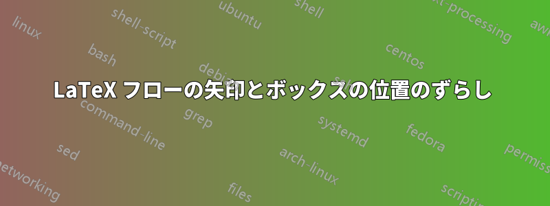 LaTeX フローの矢印とボックスの位置のずらし