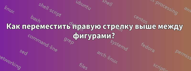 Как переместить правую стрелку выше между фигурами? 