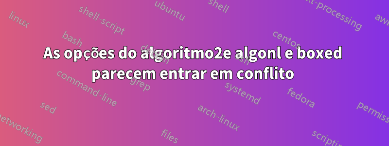 As opções do algoritmo2e algonl e boxed parecem entrar em conflito