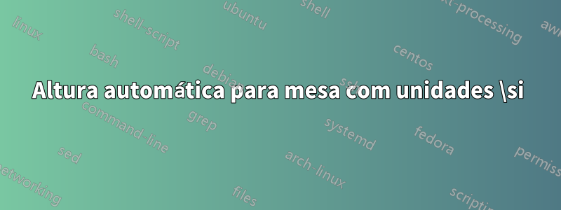 Altura automática para mesa com unidades \si