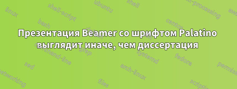 Презентация Beamer со шрифтом Palatino выглядит иначе, чем диссертация