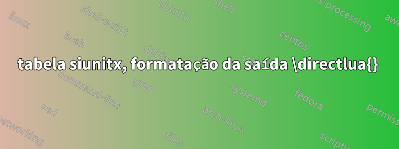 tabela siunitx, formatação da saída \directlua{}