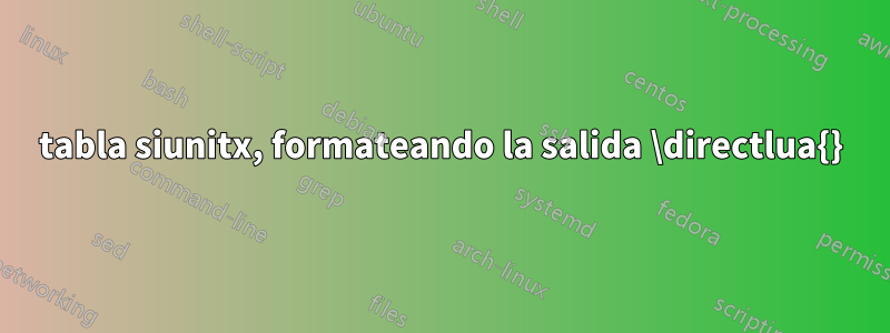 tabla siunitx, formateando la salida \directlua{}