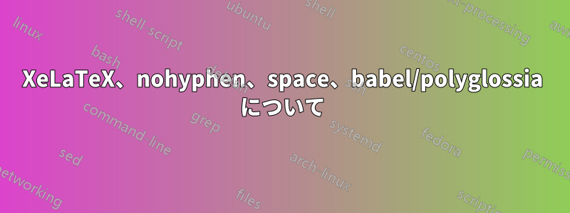 XeLaTeX、nohyphen、space、babel/polyglossia について