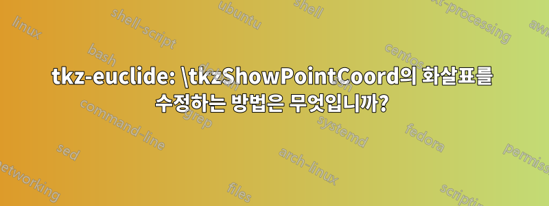 tkz-euclide: \tkzShowPointCoord의 화살표를 수정하는 방법은 무엇입니까?