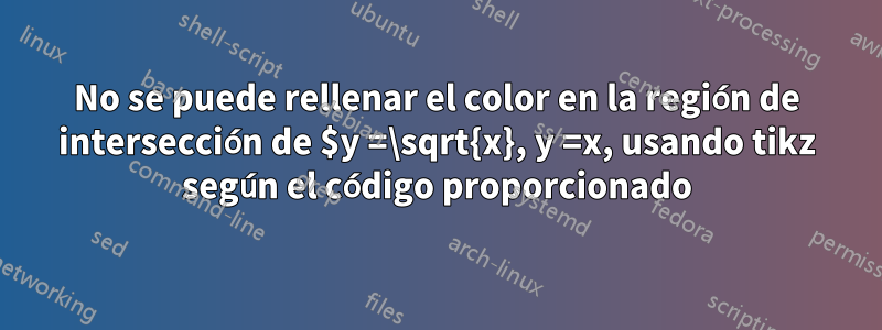 No se puede rellenar el color en la región de intersección de $y =\sqrt{x}, y =x, usando tikz según el código proporcionado