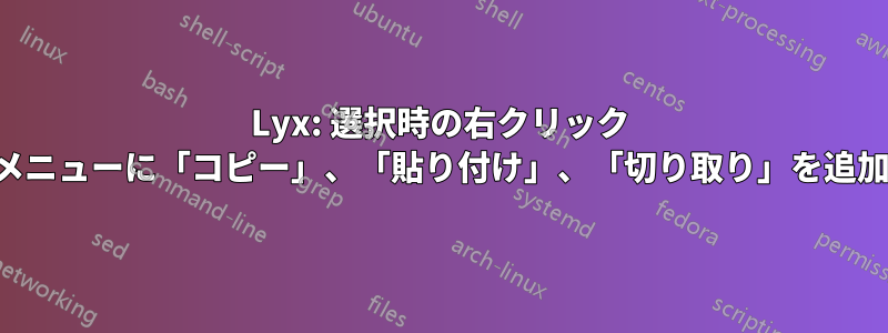 Lyx: 選択時の右クリック メニューに「コピー」、「貼り付け」、「切り取り」を追加