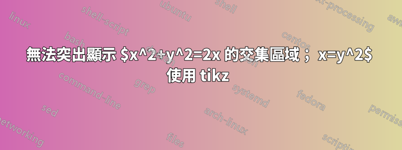 無法突出顯示 $x^2+y^2=2x 的交集區域； x=y^2$ 使用 tikz 