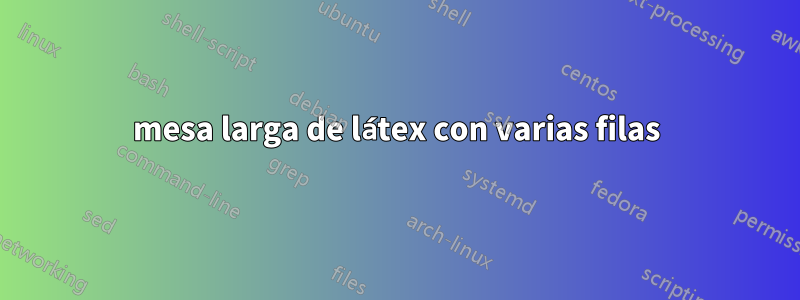 mesa larga de látex con varias filas