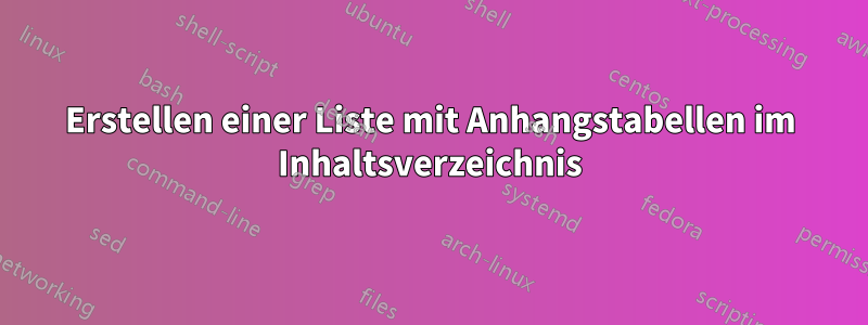Erstellen einer Liste mit Anhangstabellen im Inhaltsverzeichnis