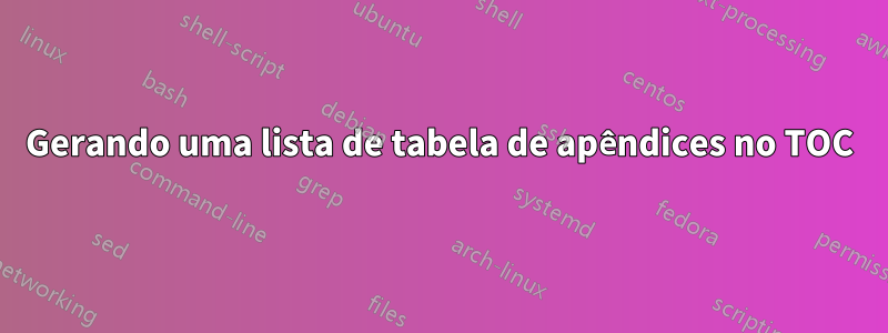 Gerando uma lista de tabela de apêndices no TOC