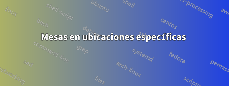 Mesas en ubicaciones específicas
