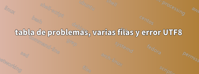tabla de problemas, varias filas y error UTF8